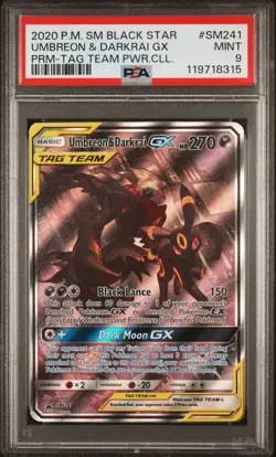 2020 POKEMON SM BLACK STAR PROMO TAG TEAM POWERS COLL UMBREON & DARKRAI GX PSA 9 - Image 1