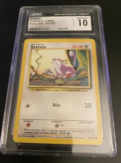 BASE SET - RATTATA CGC 10 1999 POKEMON SET #61/102 GEM MINT 10 - Image 1