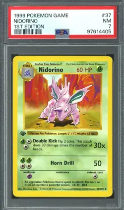 Pokemon Base Set 1st Edition Shadowless Nidorino 37/102 PSA 7 - Image 1