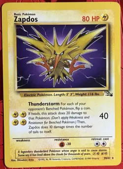 Pokemon TCG Zapdos 30/62 Fossil Unlimited Rare Non-Holo Vintage - Image 1