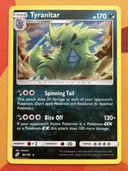 Pokemon Card - Tyranitar - Holo Rare (85/181) SM Team Up *Lightly Played* - Image 1