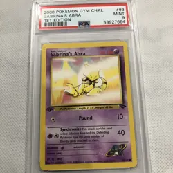 2000 Pokemon Gym Challenge 1st Edition Sabrina's Abra 93/132 PSA 9 MINT - Image 2