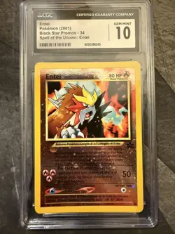 2001 WOTC POKEMON 3 MOVIE PROMO ENTEI #34 BLACK STAR PROMO REVERSE HOLO CGC 10 - Image 1