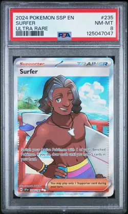 2024 POKEMON SSP EN-SURGING SPARKS ULTRA RARE #235 SURFER PSA 8 - Image 1