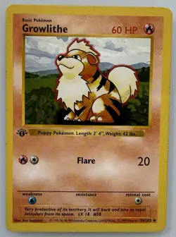Pokemon TCG Growlithe 28/102 Base Set First Edition Shadowless Uncommon Vintage - Image 1