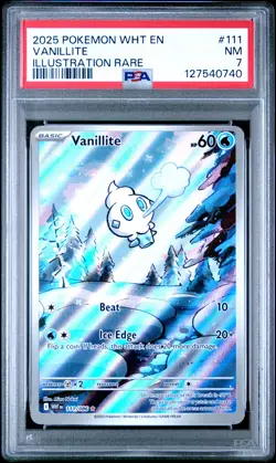 2025 POKEMON WHT EN-WHITE FLARE ILLUSTRATION RARE #111 VANILLITE PSA 7 - Image 1