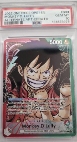 One Piece OP01-003 Monkey D Luffy Alternate Art Leader PSA 10 ( ERRATA) - Image 1