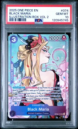 2025 ONE PIECE PROMO #074 BLACK MARIA ILLUSTRATION BOX VOL.2 PSA 10 - Image 1
