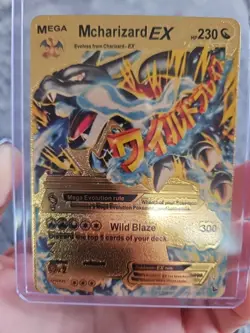 Mcharizard EX Gold Foil Fan Art Textured Collector Vinyl Pokemon Card HP230 - Image 1