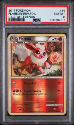 2011 POKEMON CALL OF LEGENDS #44 FLAREON-REVERSE FOIL PSA 8 - Image 1