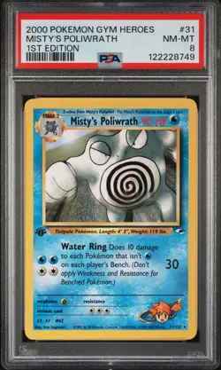 2000 POKEMON GYM HEROES 1ST ED #31 MISTY'S POLIWRATH PSA 8 - Image 1