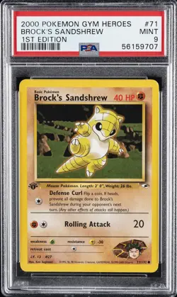 2000 POKEMON GYM HEROES 1ST ED #71 BROCK'S SANDSHREW PSA 9 - Image 1