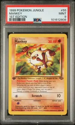 1999 POKEMON JUNGLE 1ST ED #55 MANKEY PSA 9 - Image 1