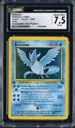 1999 Pokemon Fossil 1st Edition Articuno Incomplete Holo Error Rare #2 CGC 7.5 - Image 1