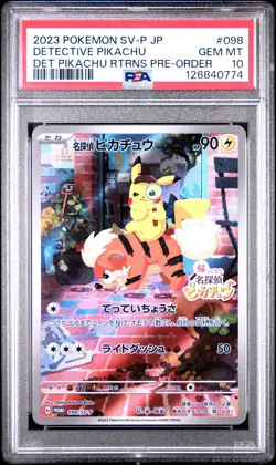 2023 POKEMON JAPANESE SV-P PROMO #098 DETECTIVE PIKACHU PSA 10 - Image 1