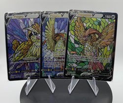 Pokemon Fan Art Holo Pidgey Pidgeot Pigeotto Stained Glass Custom Made Set o 3 - Image 1