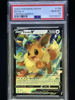 2023 POKEMON SWORD & SHIELD CROWN ZENITH #108 EEVEE V PSA 10 - Image 1