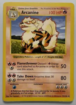 Pokemon TCG Arcanine 23/102 Base Set Shadowless Uncommon Vintage - Image 1