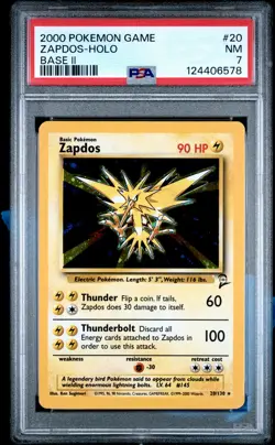 2000 POKEMON BASE SET 2 #20 ZAPDOS-HOLO PSA 7 - Image 1
