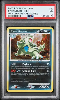 2007 POKEMON DIAMOND & PEARL MYSTERIOUS TREASURES #17 TYRANITAR-HOLO PSA 7 - Image 1