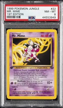 1999 POKEMON JUNGLE 1ST ED #22 MR. MIME PSA 8 - Image 1
