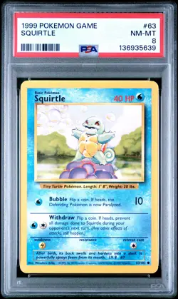 1999 POKEMON GAME #63 SQUIRTLE PSA 8 - Image 1