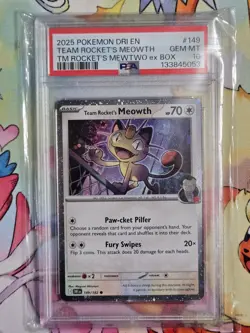 Pokemon TCG Team Rockets Meowth Card 149 COSMO HOLO PSA 10 Destined Rivals - Image 1