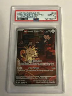 2025 POKEMON DESTINED RIVALS ILLUSTRATION RARE #203 TEAM ROCKET'S MEOWTH PSA 10 - Image 1