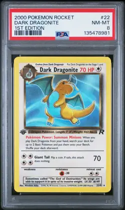 2000 POKEMON ROCKET 1ST ED #22 DARK DRAGONITE PSA 8 - Image 1