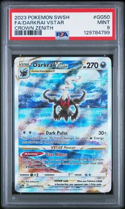 2023 POKEMON SWORD & SHIELD CROWN ZENITH #GG50 FULL ART/DARKRAI VSTAR PSA 9 - Image 1