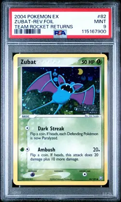 2004 POKEMON EX TEAM ROCKET RETURNS #82 ZUBAT-REVERSE FOIL PSA 9 - Image 1