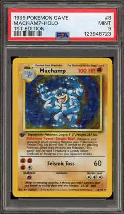 Pokemon Machamp Base Set 1st Edition Holo Rare #8 PSA 9 Mint - Image 1
