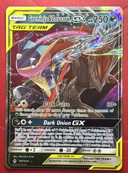 Pokemon Greninja & Zoroark GX Card 107/214 Sun and Moon Unbroken Bonds NM - Image 1