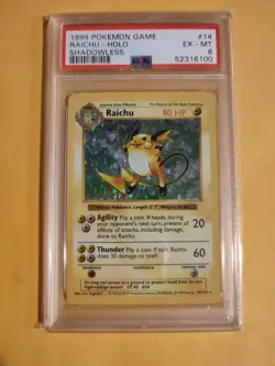 1999 POKEMON BASE SET SHADOWLESS #14 RAICHU-HOLO PSA 6 - Image 1