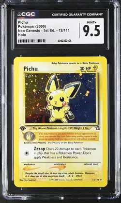 CGC 9.5 MINT+ Pichu Neo Genesis 1st Edition 12/111 Holo Pokemon Card - Image 1