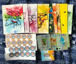 Mixed Bundle Post Card Pikachu Postcard Pokemon 1999 League Stickers Gym Leader - Image 1