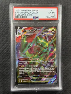 Pokemon Cards PSA 6 Ex-Mt Rayquaza Vmax FA Evolving Skies Swsh 2021 111/203 - Image 1