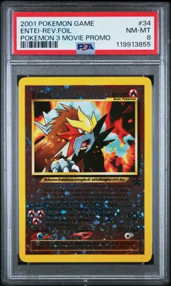 2001 POKEMON GAME MOVIE POKEMON 3 MOVIE PROMO #34 ENTEI-REVERSE FOIL PSA 8 - Image 1