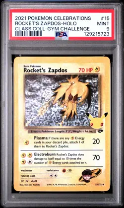 2021 POKEMON CELEBRATIONS CLASSIC COLL #15 ROCKET'S ZAPDOS-HOLO PSA 9 - Image 1
