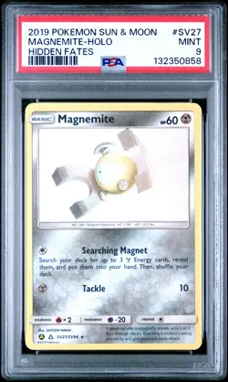 2019 POKEMON SUN & MOON HIDDEN FATES #SV27 MAGNEMITE-HOLO PSA 9 - Image 1