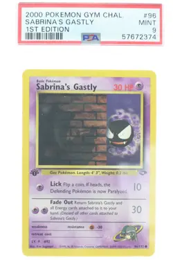 PSA 9 MINT 2000 Pokemon Gym Challenge #96 Sabrina's Gastly 1st Edition !! - Image 1