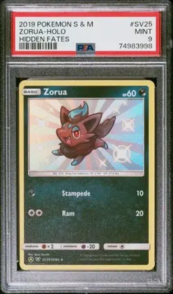 2019 Pokemon Sun & Moon Hidden Fates Zorua Holo SV25 PSA 9 MINT - Image 1