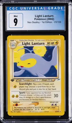 2002 POKEMON NEO DESTINY - 1ST ED - #23/105 LIGHT LANTURN CGC 9 - Image 1