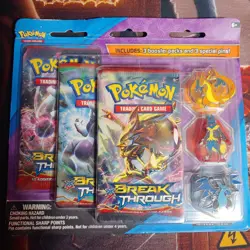 Pokemon XY Breakthrough 3 Pack Sealed Blister Evolution Pin Set Mega Charizard - Image 2