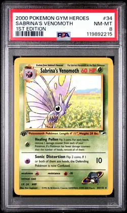 119892215 Sabrina's Venomoth 2000 Pokemon Gym Heroes 1st Edition #34/132 PSA 8 - Image 1