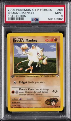 2000 POKEMON GYM HEROES 1ST ED #68 BROCK'S MANKEY PSA 9 - Image 1