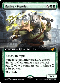 MTG Railway Brawler 344 Mythic Foil Extended Art Outlaws of Thunder Junction - Image 1