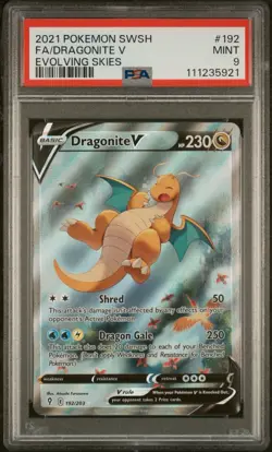2021 Pokemon Evolving Skies Dragonite V (Alternate Full Art) 192/203 PSA 9 MINT - Image 1