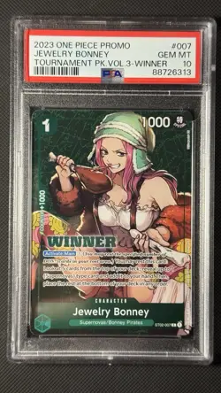 2023 ONE PIECE PROMOS #007 JEWELRY BONNEY TOURNAMENT PK.VOL.3-WINNER PSA 10 - Image 1