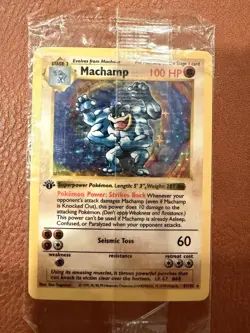 Factory Sealed 1st Edition Rare Holo Foil Machamp Pokemon Card #8/102 SHADOWLESS - Image 1